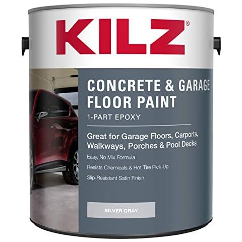 KILZ 1-Part Epoxy Acrylic Interior/Exterior Concrete & Garage Floor Paint, Satin, Silver Gray, 1 gallon Cover