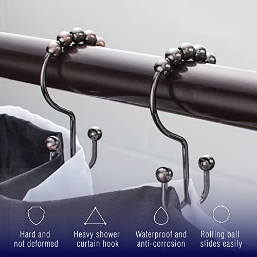 2Lbdepot Shower Curtain Rings Hooks - Bronze Finish - Premium 18/8 Stainless Steel - Oil Rubbed Double Hooks With Easy Glide Rollers - Six Finishes Available - Set Of 12 For Shower Rod #TOP3