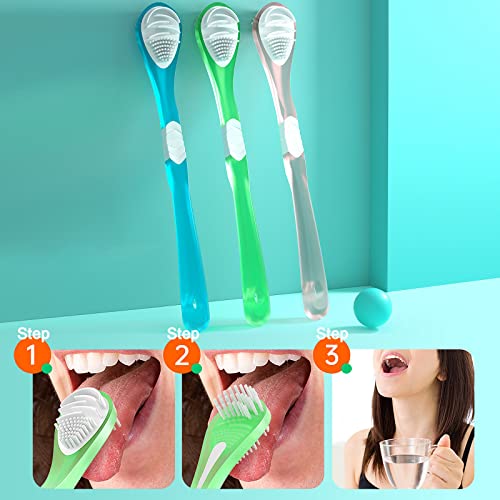 Tongue Scraper For Adults Kids 4Pcs, Tongue Cleaner For Oral Care, Silicone Tongue Brush Double-Side, Portable Stainless Steel Tongue Scrapers For Reduce Bad Breath, Tounge Hygiene Teeth Cleaning Tool #TOP3