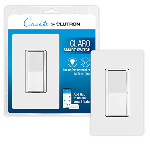Lutron Claro Smart Switch with Wallplate for Caséta Smart Lighting, for On/Off Control of Lights or Fans | DVRFW-5NS-WH-A | White by Lutron - Used condition - CA$71.93