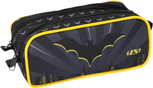 Estojo Duplo Masculino Infantil Ls Bolsas Homem Morcego Preto E Amarelo