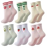 Dioxay 6 Paar pinke Pilates-Socken für Damen – rutschfeste Baumwolle, griffige Yoga-Socken für Workout, athletisches Krankenhausgeschenk