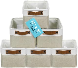 OrganiHaus 12x8in Canvas Storage Baskets, 6 Pack - Fabric Bins for Shelves