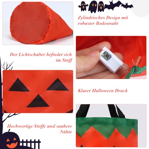 2 Stück Halloween Eimer für Süßigkeiten,Halloween Taschen LED,Leuchtend Süßigkeiten Tasche Geschenktasche,Trick or treat bag für Kinder Party（Orange+Weiß）