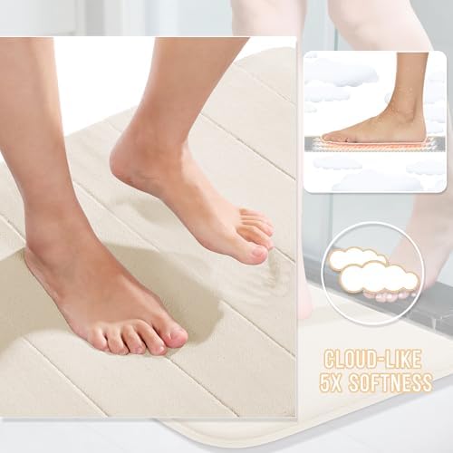 Yimobra Memory Foam Toilet Bath Mat U-Shaped, Soft and Comfortable, Super Water Absorbent, Non-Slip, Thick, Machine Wash Bathroom Commode Contour Rug, 24 X 20 Inches (24 X 20 Inches, Cream) - 3