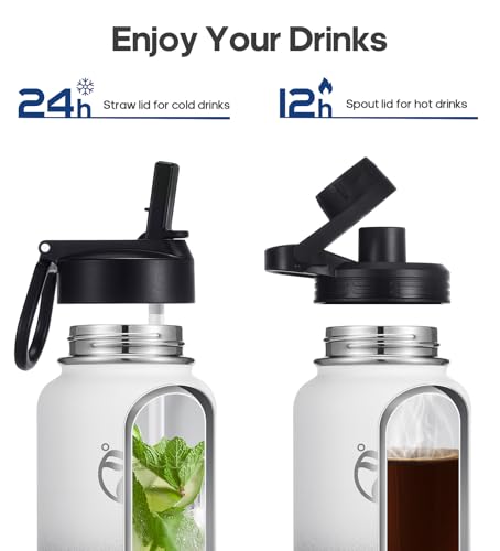 Image of HydroPal Vacuum Insulated Water Bottle 1200ml /1000ml /750ml /500ml, 2 Lids (Straw & Spout), 12H Hot 24H Cold, BPA Free Stainless Steel Bottle, Leakproof Sports Water Bottle for Gym, Travel, Work