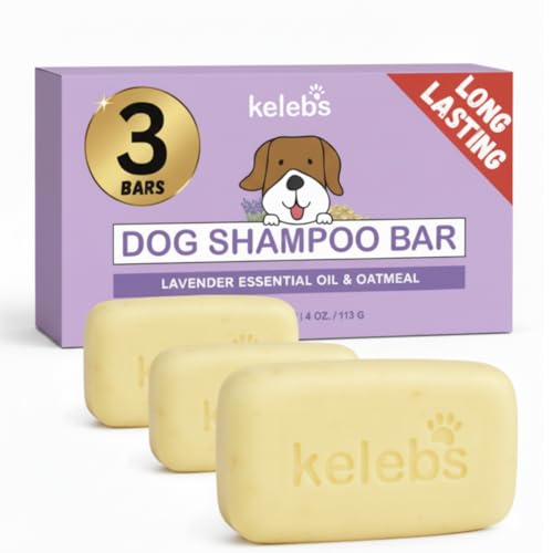 Kelebs Dog Shampoo | Allergies and itching | Dog Shampoo for Sensitive Skin | All Natural Dog Soap Bar with Lavender Oil & Oatmeal | No Plastic Vegan | 3PCS