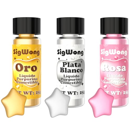 Purpurina Comestible Pintura, 3 Colores Purpurina Colorante Alimentario para Reposteria, Liquido Purpurina Comestible Sprinkle para Cocteles Decoración De Pasteles, Hornear, Macarrones, Bebidas, 25g