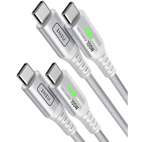 INIU USB C to USB C Cable [6.6ft, White, 2-Pack], 100w USB C to C Fast Charging Cable for iPhone 17 16 15 Pro Max Samsung S25 S24 Ultra Laptops MacBook iPad Air Switch etc. White 6.6ft+6.6ft
