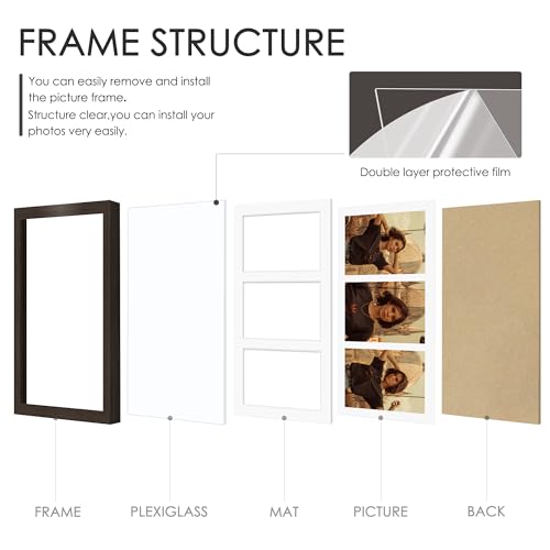 Image of DUENPY 8x16 Collage Picture Frame,5x7 Collage Picture Frame Displays Three 5x7 inch Photos, or 8x16 (Without Mat) for Available Horizontal Wall Mounting Display and Vertical, Walnut.