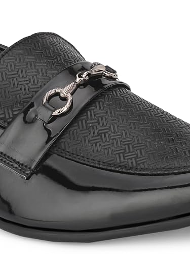 Image of San Frissco Men's Formal Loafers Textured Leatherette Trending Shoes with Buckle,Semi Casual Cushioned Footbed Cushioned Footbed Formal Party Slip-On Glossy Shoe & Lightweight