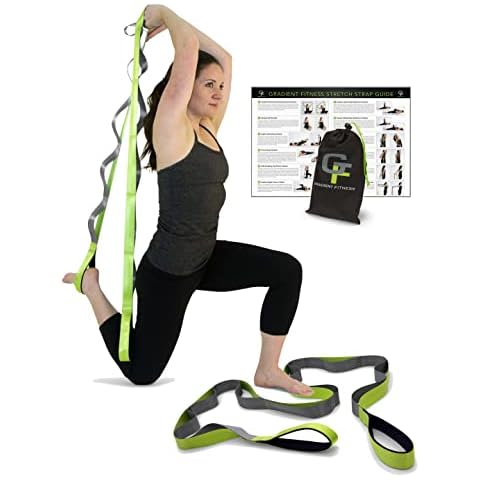 Gradient Fitness Stretching Strap for Physical Therapy, 12 Multi-Loop Stretch Strap, Neoprene Handles, Physical Therapy Equipment, Yoga Straps for Stretching, Leg Stretcher (Green & Grey) Cover
