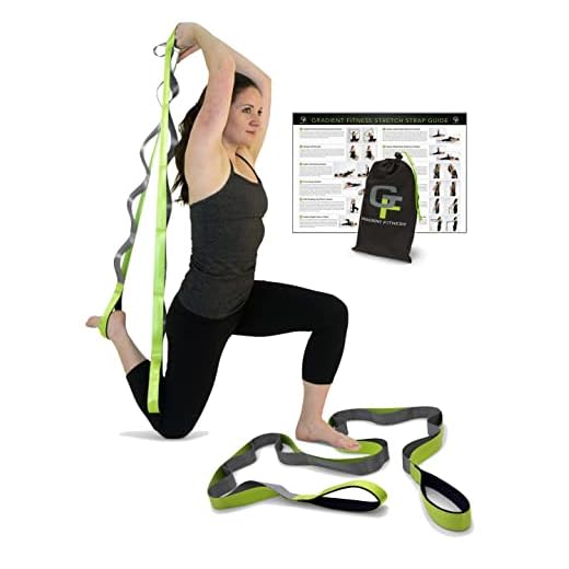 Gradient Fitness Stretching Strap for Physical Therapy, 12 Multi-Loop Stretch Strap 1.5" W x 8' L, Neoprene Handles, Physical Therapy Equipment, Yoga Straps for Stretching, Leg Stretcher, (Green/Grey)