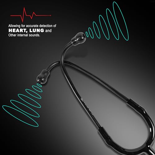 Image of OTICA Medical Student All Black Stethoscope | Dual Side Diagram Aluminium Chestpeice & Powder Coated Frame| Clear Sound | For Doctors, Medical Students, Nurses, Students, Home Health Use