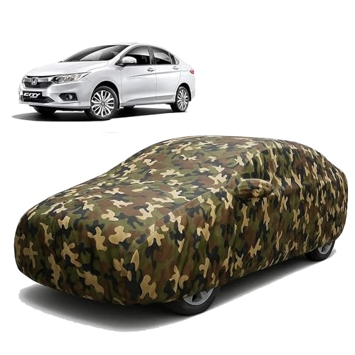 Image of Sulfar 100% Waterproof Car Body Cover Compatible with Mirror for Honda City ZX with Long Lasting Durable Material (Triple Stitched, Full Bottom Elastic, Camouflage Army)