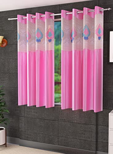 Image of LaVichitra Polyester Window Curtain with Designer Net (5ft, Pink) -2 Pieces