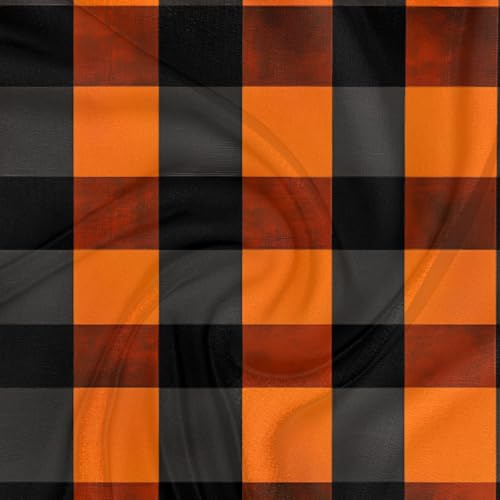 Black Orange Plaid Pattern Square Silk Scarf for Women, 23.6" Lightweight Fashion Scarves Wraps, Silk Like Hair Neck Scarf Headband Bandanas for Ladies3