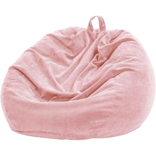Bean Bag Chairs for Kids Adults Stuffed Animal Storage Bean Bag Cover (No Filler) Corduroy BeanBag Doll Storage Pouf Corner Beanbag Plush Toys(Bean Pink,L-90cm-35inch-cover)