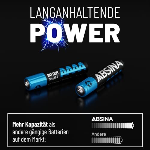 ABSINA 16x Batterien AAAA für Surface Pen, Tablet Stift und vieles mehr - AAAA Batterie 1,5V Alkaline - Mini Batterien LR61 - Batterie E96 4