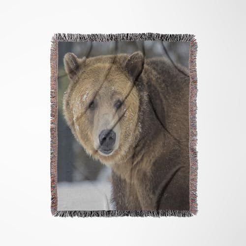 3dRose Captive Grizzly Bear, West Yellowstone, Montana, USA. Woven Blanket