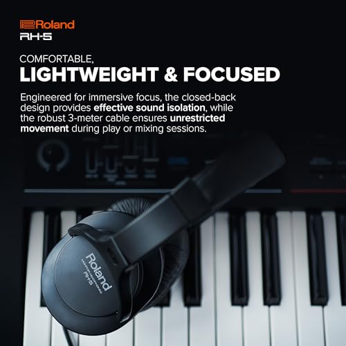 Roland Roland RH-5 | Over-Ear, Closed-Back Monitor Hoofdtelefoon | Hoogwaardige Performance | Gebalanceerde Klank | Comfortabel & Licht | Conversie Plug Meegeleverd - Afbeelding 7