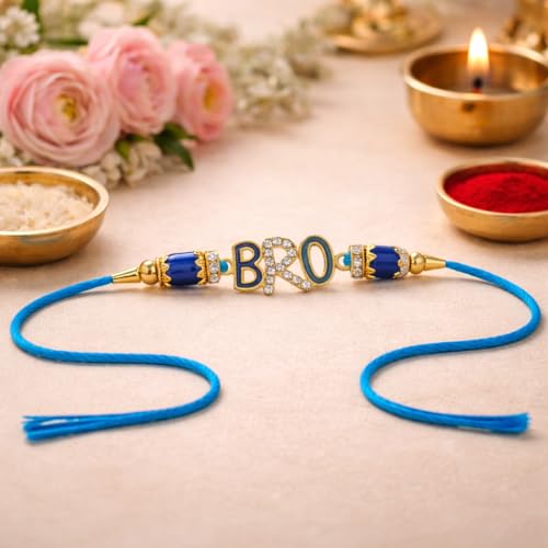 Image of JAIPUR ACE BRO Designer Rakhi Gift Set for Brother | Blue Thread Rakhi with Greeting Card & Roli Chawal Pouch | Premium Raksha Bandhan Gift | Traditional Brother Rakhi | Bro Rakhi
