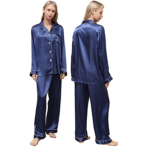 Silk Pajamas for Women,Ladieshow Satin Pajama Women Set, Long Sleeve Sleepwear Pajamas for Ladies ,Soft Loungewear -2 Piece,Button Down Pjs