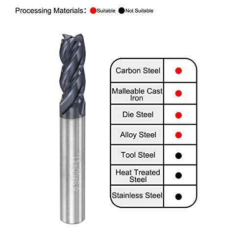Image of uxcell Square Nose End Mill, 8mm Tip Dia Solid Carbide AlTiN Coated CNC Router Bits 4 Flute Spiral Milling Cutter HRC45 with 8mm Shank 60mm (2.36-inch) Length