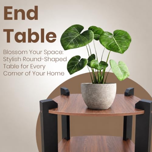 Image of Modern Round Side Table, Home Decor for Living Room, Bed Side Tables for Bed Room, stools for Home, Furniture for Home, 2-Tier White Shelves, 30 x 30 x 40 cm (Rectangle Brown Top)