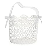 Unomor Flower Girl Basket for Wedding Decoration, Handle with Silk Ribbon and Box Package,5x5x5Inch(White)