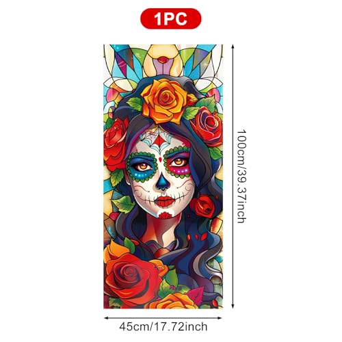 Vinilo decorativo ventana estilo vidriera calavera Dia de muertos miniatura 3
