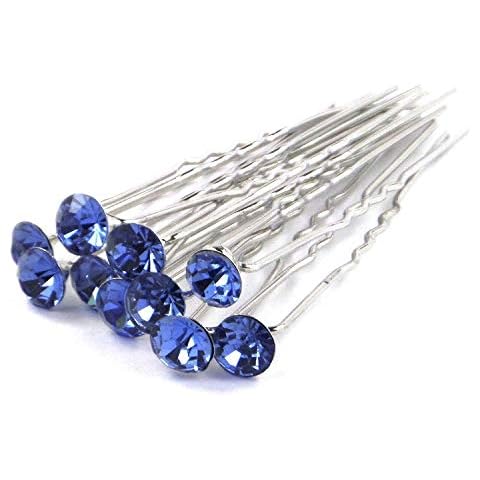 MontCherry Brand Light Blue/Sapphire Stud Crystal Diamante Wedding Bridal Prom 10 Hair Pins by Trendz Cover