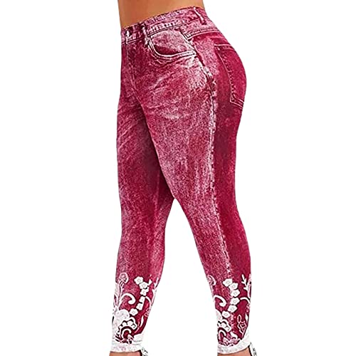 Legging en jean pour femme - Grande taille - Coton imprimé - Motif papillon - Taille haute - Pour yoga Cover