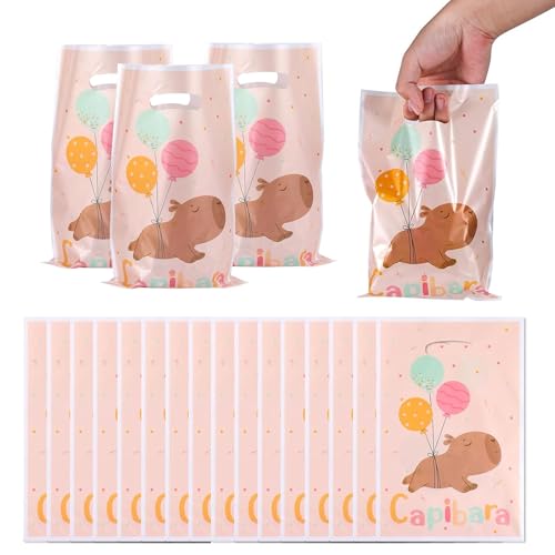 Ovanda 20 Stück Capybara Geschenktüten, Doppelseitige Partytüten mit Süßem Capybara Muster und Griffen, Kindergeburtstag Candy Tüten Capybara Geburtstage Deko Capybara Geschenktüte