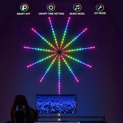 Image of URM Enterprises 3 Meter LED Strip Lights for 32-65 inch TVs, 16 Color USB LED Strip Lights RGB /IC Color Changing Music Sync Smart LED Light Strips,Bluetooth App Control TV LED (Firework Sterip Light)