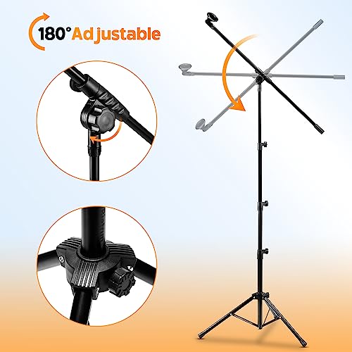 Mic Stand, Bietrun Microphone Stand Tripod Adjustable Boom Height, With Carry Bag & 2 Mic Clips, Detachable Boom Mic Stand For Singing Performance Wedding Stage Church #TOP6