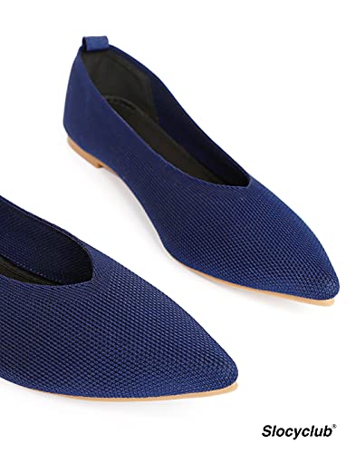Slocyclub Flat Shoes for Women Classic Pointed Toe Slip On Ballet Shoes Knitted Texture Black Comfortable Dress Shoes3