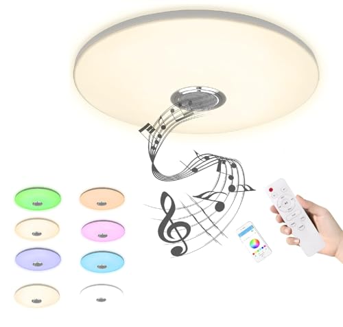 UISEBRT 60W LED Deckenleuchte mit Bluetooth Lautsprecher Dimmbar und RGB Farbwechsel Steuerung via App oder Fernbedienung für Schlafzimmer Wohnzimmer Küche
