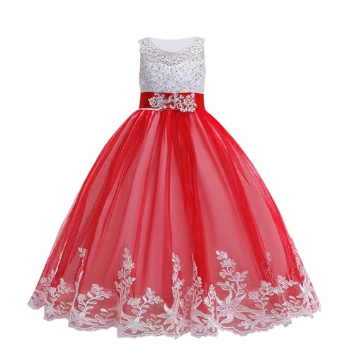 Girls Princess Dress Junior Bridesmaid Dresses Teen Girl Pearls Flower Embroidered Mesh Wedding Party Dresses