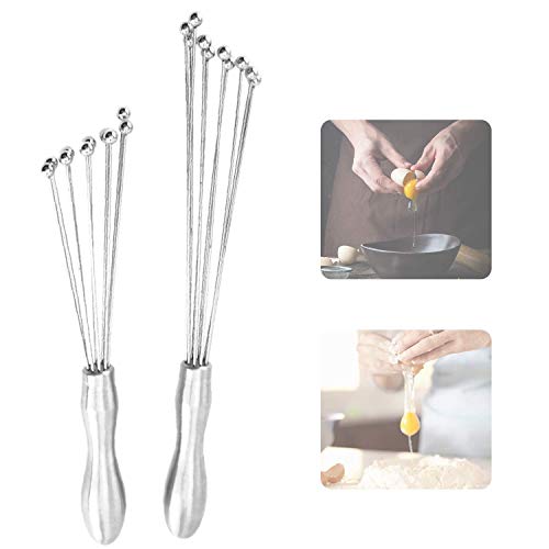 2 Pcs Whisks for Cooking Stainless Steel Ball Whisk Egg Whisk Tiny Whisk Mini Whisks Whisk Set Flat Whisks for Valentines Cake Cooking Whisking Baking Blending Beating Stirring 10 In and 12 In