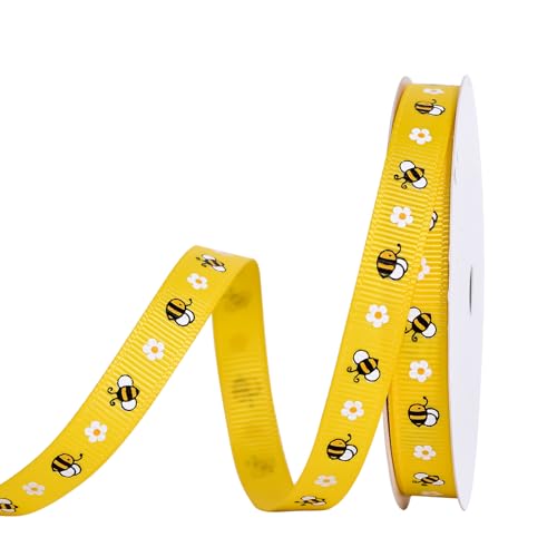 Ribest Bee Teacher Daisy Flower Grosgrain Ribbon for Crafts Gift Wrapping Hair Bows Party Decoration White/Yellow/Black 3/8 Inch x 10 Yard