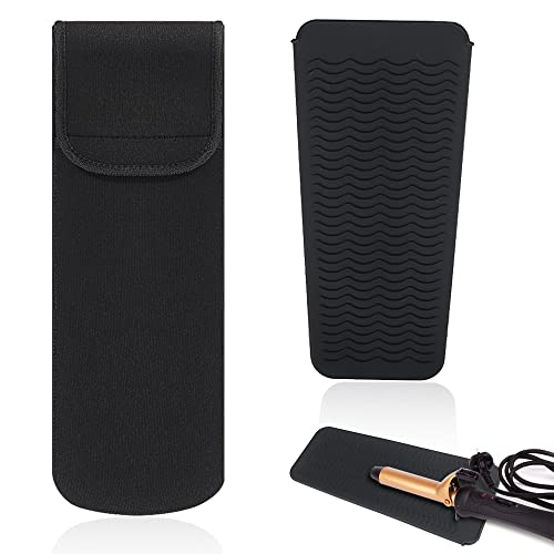 Heat Resistant Neoprene Curling Iron Holder,Flat Iron Travel Case Curling Iron Organizer Bag with Heat Resistant Silicone Mat Pouch for  Curling Hair Drier Hair Straightener(Black) Heat Resistant Neoprene Curling Iron Holder,Flat Iron Travel Case Curling Iron Organizer Bag with Heat Resistant Silicone Mat Pouch for  Curling Hair Drier Hair Straightener(Black)