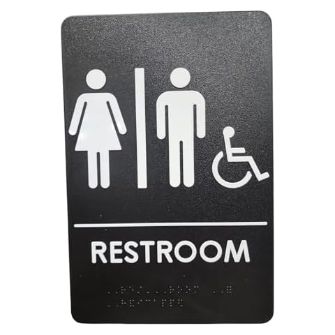 USA Made - Men's and Women's Restroom Signs ADA-Compliant Bathroom Door Signs for Offices, Businesses, and Restaurants, Black, Blue, Grey and Taupe/Tan Colors (Black Uni) Cover