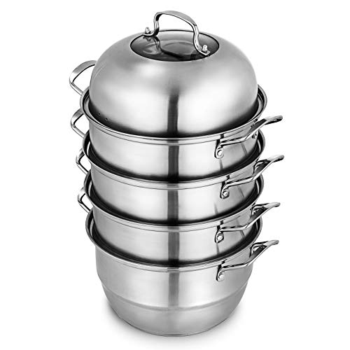 VEVOR Vaporizadores de Alimentos Acero Inoxidable de Altura 15,5 cm, Olla de Vapor Diámetro de Cada Nivel de 28 cm para Cocinar de 5 Niveles, Vapores de Comida para Vapores de Alimentos Adecuado
