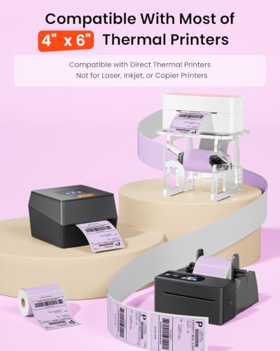 Image of Phomemo 4x6 Purple Thermal Label, Shipping Labels Pack of 250 4x6 Roll Labels, Compatible with Phomemo, Zebra, Rollo, Jadens and Other Thermal Printers