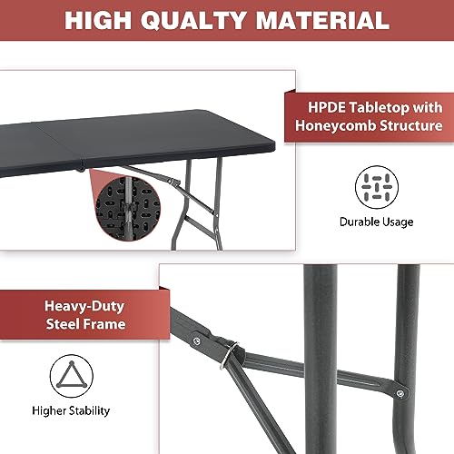 Image of FDW Folding Half Portable Foldable Table for Parties Backyard Events (White, 6 FT 70 * 29) (Black, 6 FT)