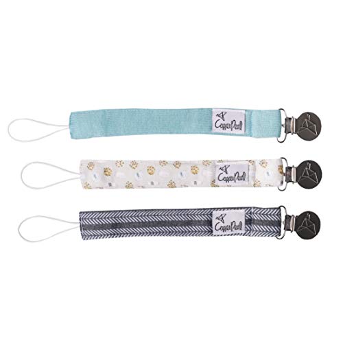 Image of Copper Pearl 3-Pack Premium Knit Binky Holders: Stylish Stainless Steel Pacifier Clips for Baby Girls and Boys - No More Floor Drops