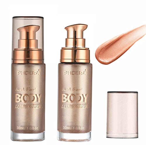 2Pcs Phoera Liquid Illuminator, Phoera Body Highlighter Makeup Smooth Shimmer Glow Liquid Foundation for Face & Body, Great Choice and Gift for Girls Woman. (01#)