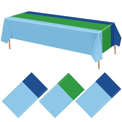 VitalCozy 3 Pcs Back to School Disposable Tablecloths 51 x 108 Rectangle Plastic Table Covers Table Runner for Birthday Wedding Baby Shower Party Decorations Supplies (Navy Blue,Green,Blue)