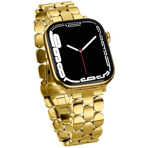 SNBLK Metal Band Compatible with Apple Watch Bands for Women 40mm 41mm 42mm 38mm 44mm 45mm 46mm 49mm, Stainless Steel Dressy Strap for iWatch Series 11 10 9 8 7 6 5 4 3 2 1 SE Ultra Gold - S